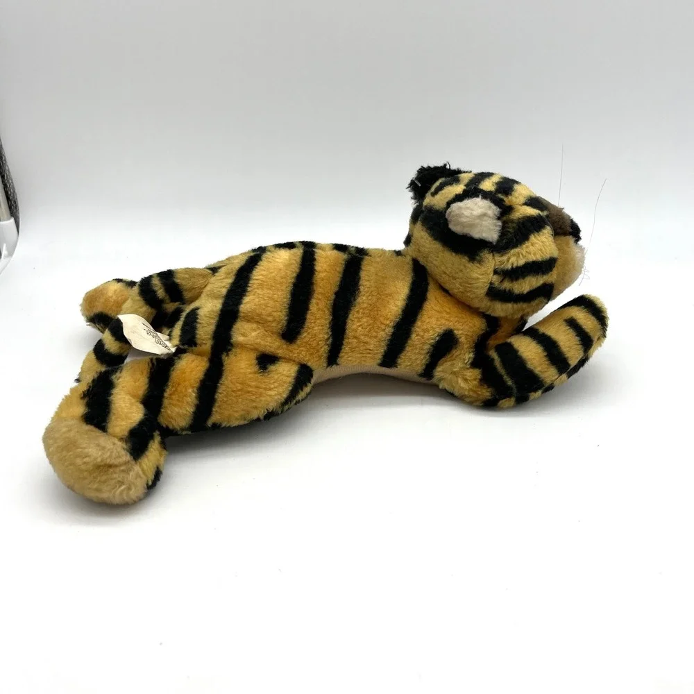 Toy Works Tiger Plush Stuffed Animal Striped‎ Laying Down Kitten Toy